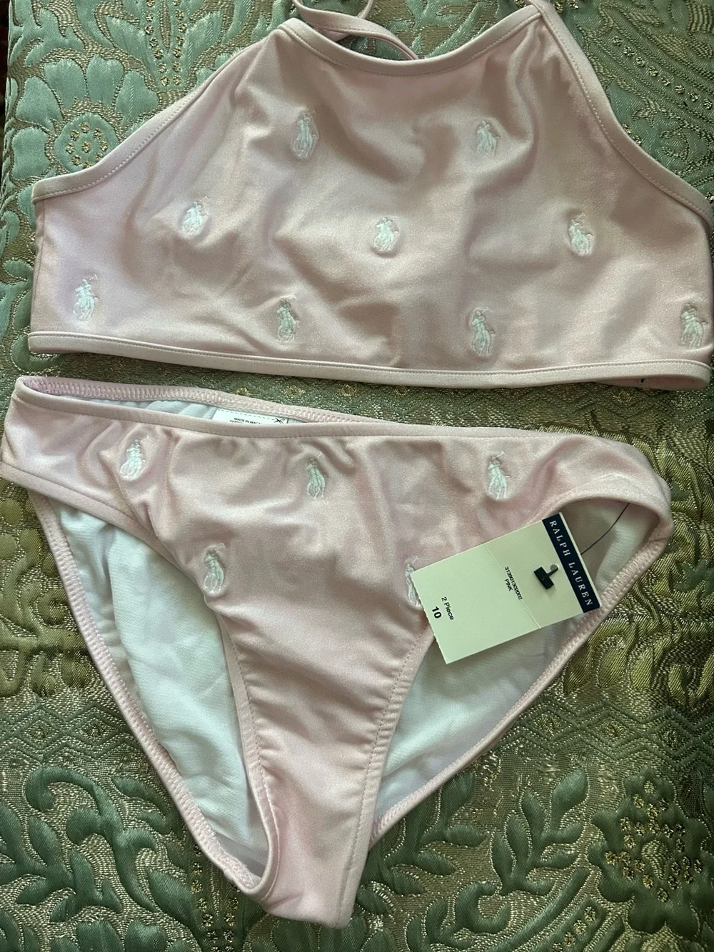 Polo Ralph Lauren Light Pink Embroidered Bandeau Bikini Set
